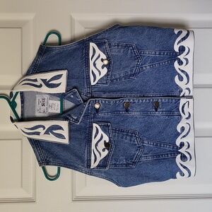 Vtg 80s 90s Custom Denim Vest with Leather Size Small